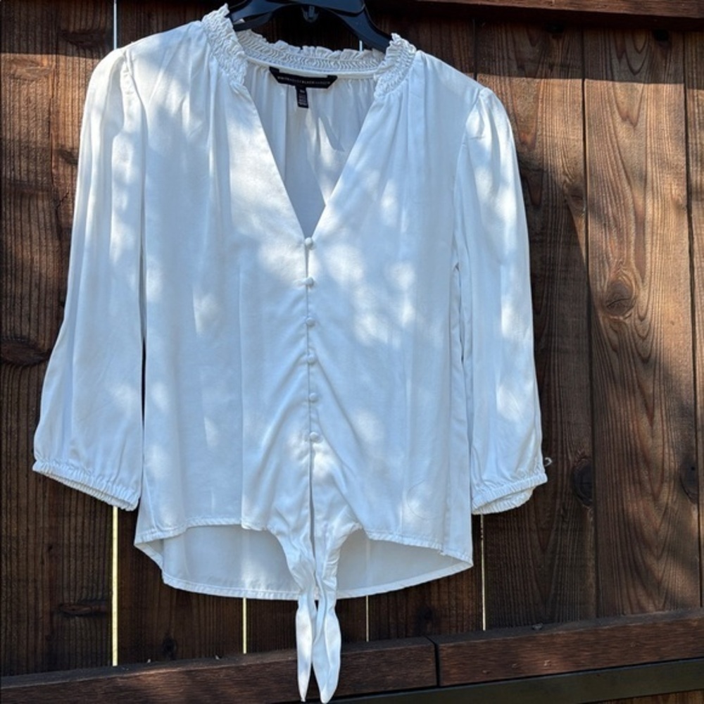 White House Black Market Ruffled White Blouse
